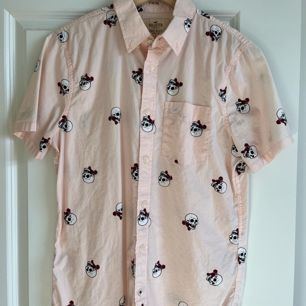 Hollister Pink Casual Button Down Shirt with Animal Print
